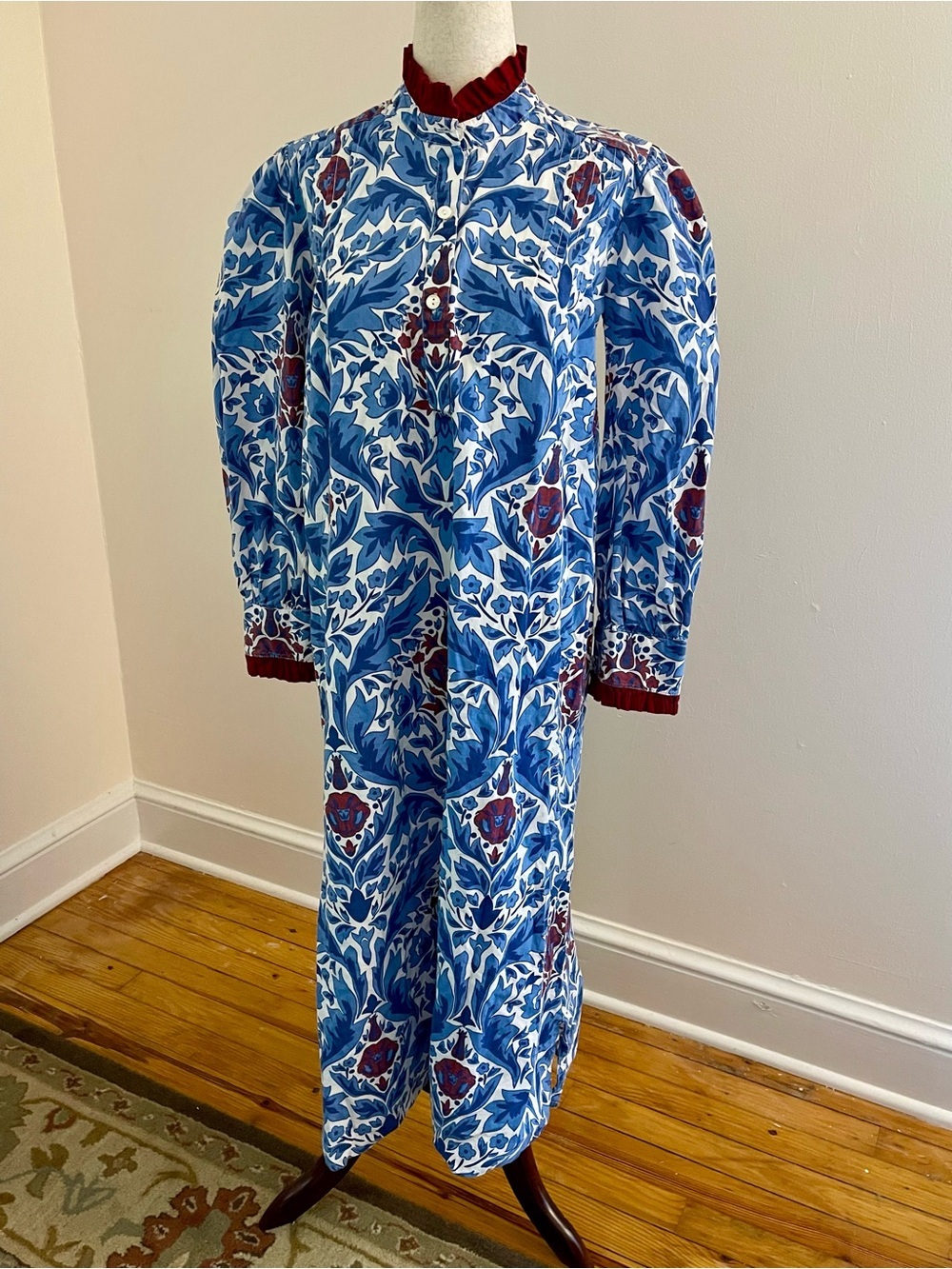 Beyond by Vera Blue Block Print Ruffle Neck Dress XS India